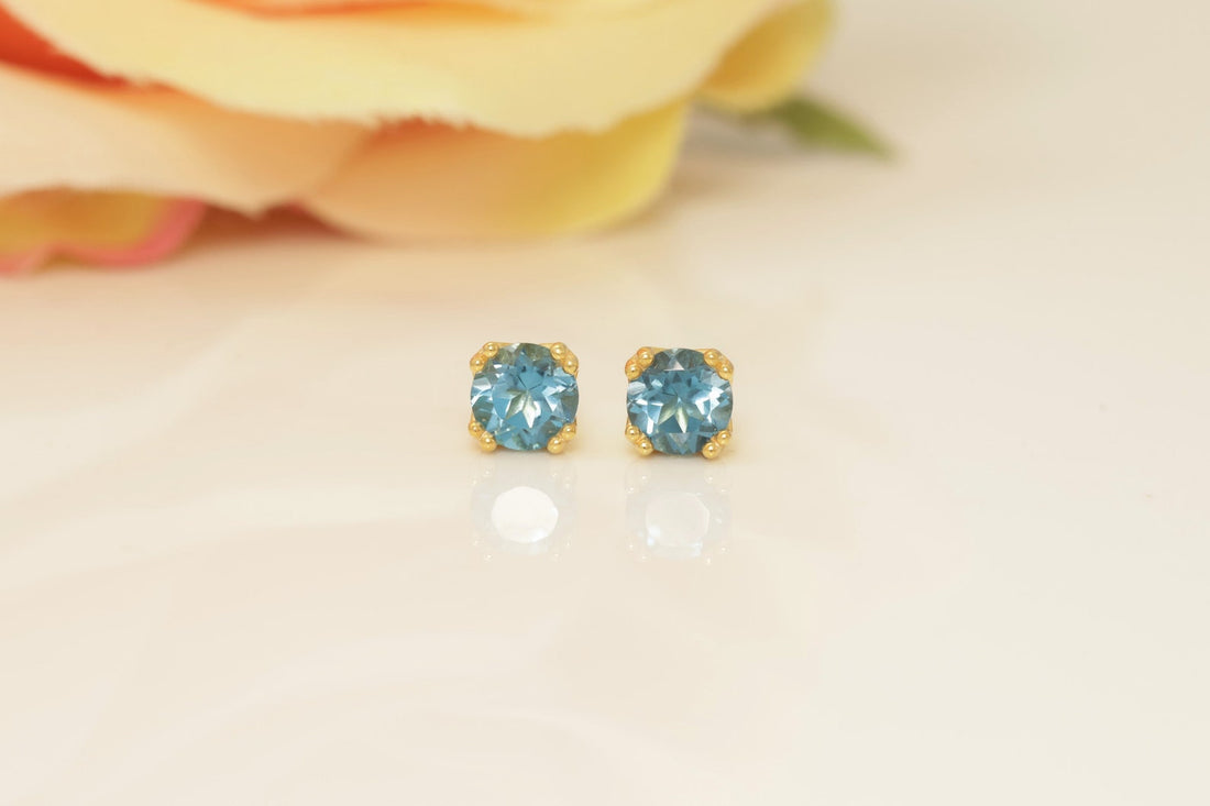 Blue Topaz Filigree Stud Earrings, December Birthstone Gift, Double Prong Filigree Studs Gift for Women, Blue Topaz Earrings