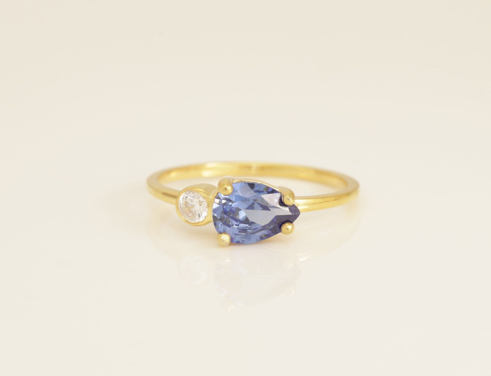0.75 CT Pear Shape Blue Sapphire Ring, September Birthstone Ring, Tear Drop Sapphire Ring, Diamond Statement Ring, Anniversary Ring