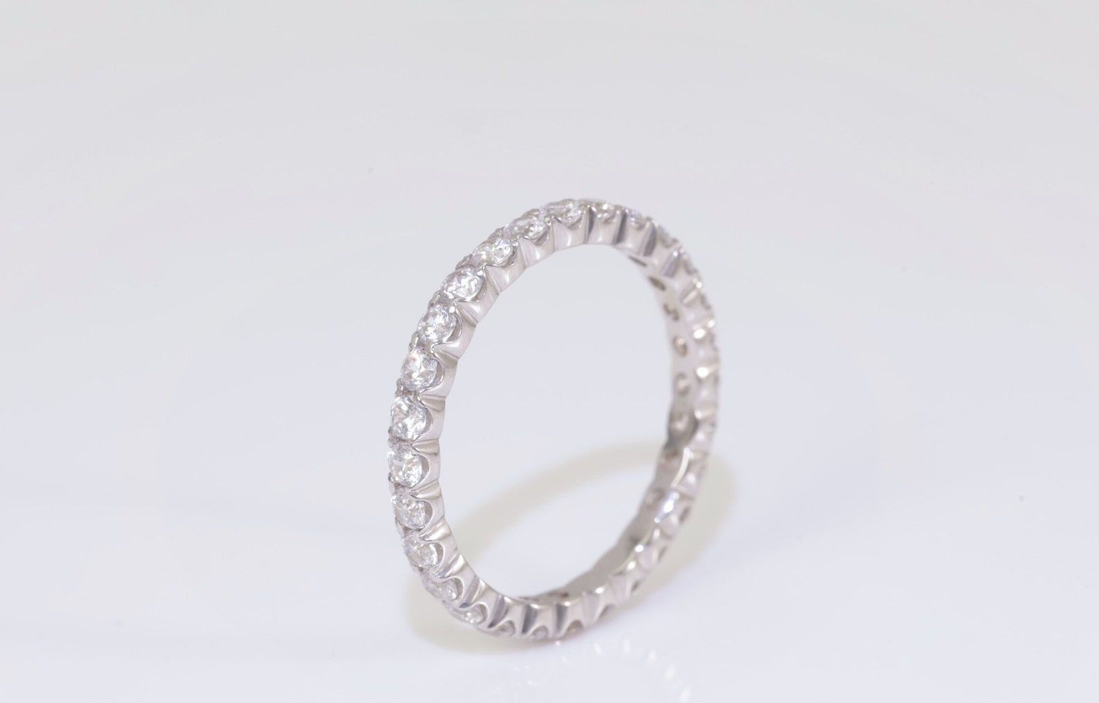 2.0mm Fishtail Moissanite Eternity Ring, Fishtail Moissanite Wedding Band, Full Eternity Moissanite Stackable Ring Gift for Women