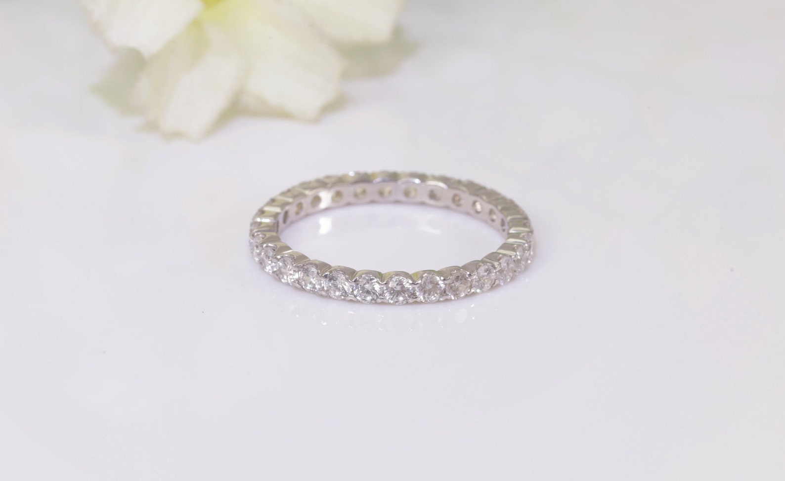 2.0mm Fishtail Moissanite Eternity Ring, Fishtail Moissanite Wedding Band, Full Eternity Moissanite Stackable Ring Gift for Women