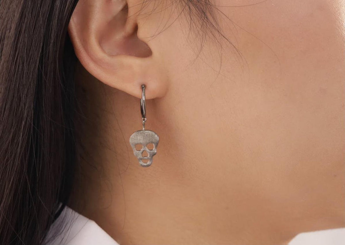 Halloween Skull Earrings, Dangle Drop Skull Hoop Earrings, Skeleton Earrings, Huggie Earrings, Gothic Earrings, Valentinus's Day Gift