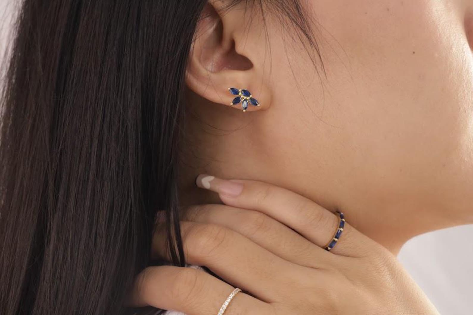 Blue Sapphire Stud Earrings, Marquise Stud Earrings, September Birthstones Earrings, Bridesmaid Gift for Her, Wedding Jewelry