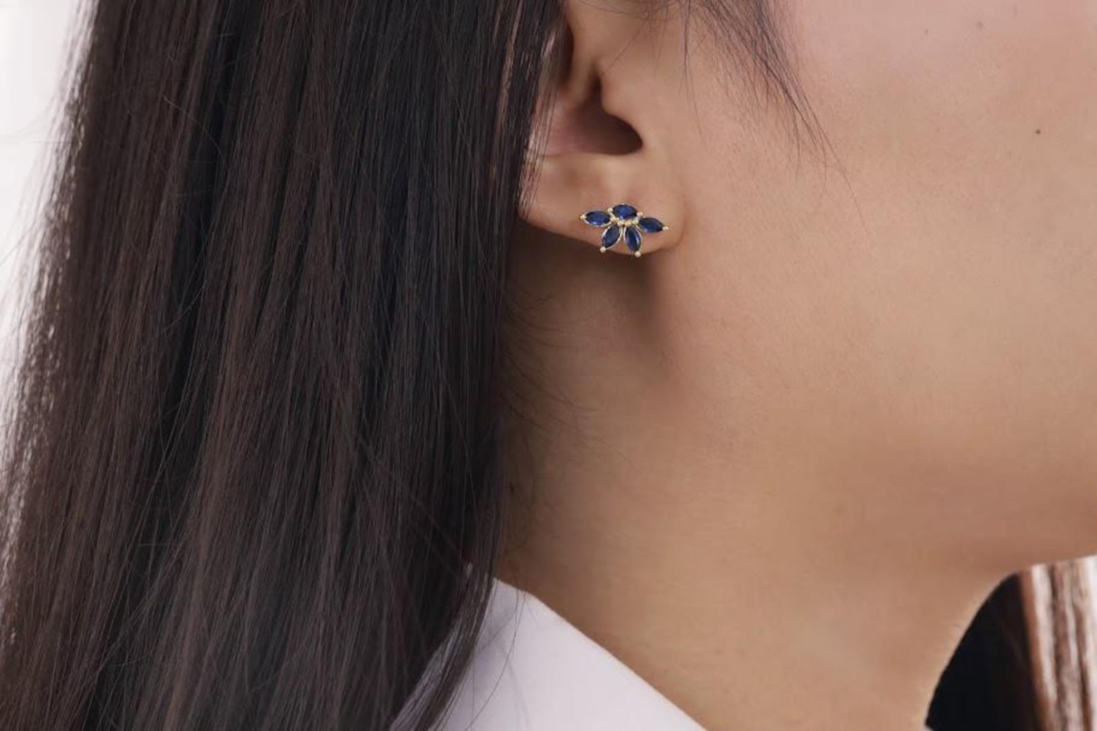 Blue Sapphire Stud Earrings, Marquise Stud Earrings, September Birthstones Earrings, Bridesmaid Gift for Her, Wedding Jewelry