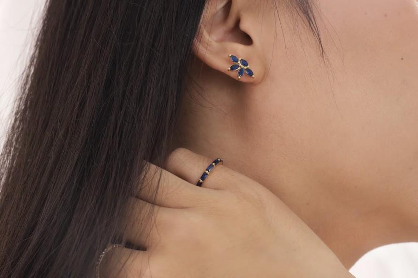 Blue Sapphire Stud Earrings, Marquise Stud Earrings, September Birthstones Earrings, Bridesmaid Gift for Her, Wedding Jewelry