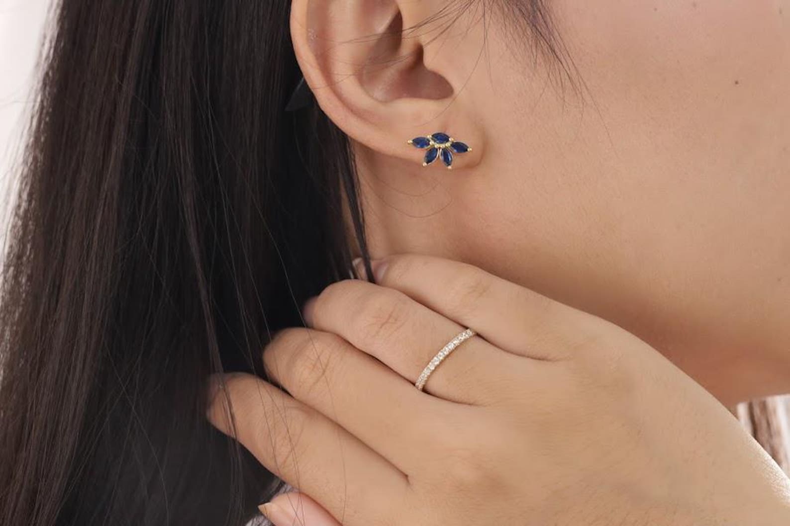 Blue Sapphire Stud Earrings, Marquise Stud Earrings, September Birthstones Earrings, Bridesmaid Gift for Her, Wedding Jewelry