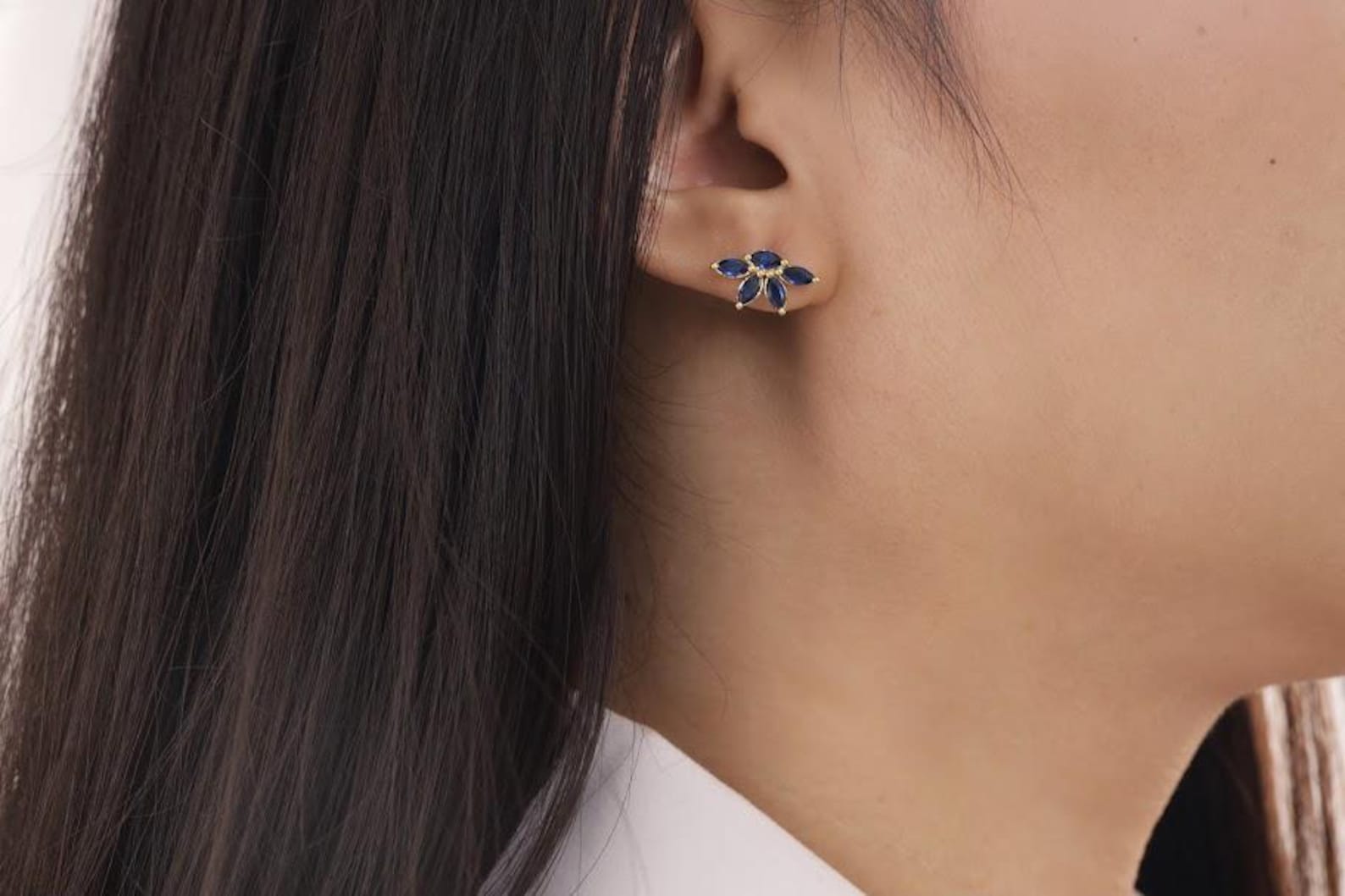 Blue Sapphire Stud Earrings, Marquise Stud Earrings, September Birthstones Earrings, Bridesmaid Gift for Her, Wedding Jewelry