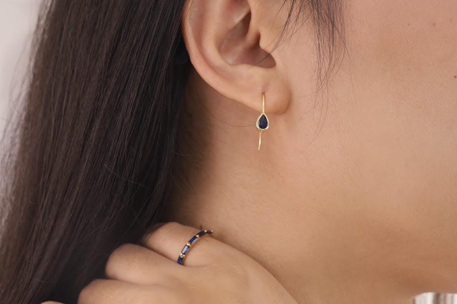 Dangle Drop Blue Sapphire Earrings, Bezel Set Sapphire Earrings, September Birthstones Earrings, Bridesmaid Gift, Wedding Earrings