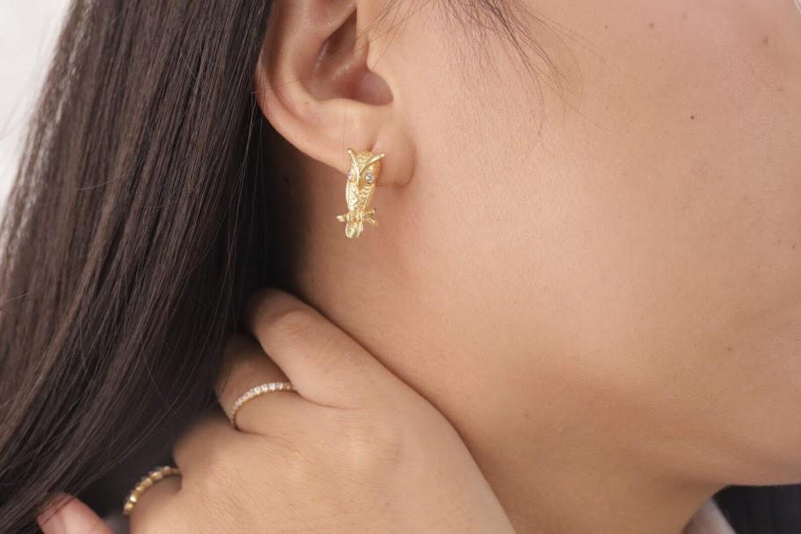 Owl Stud Earrings, Owl Stud Charm, Minimalist Owl Earrings, Animal Jewelry, Classic Earrings, Bridesmaid Gift