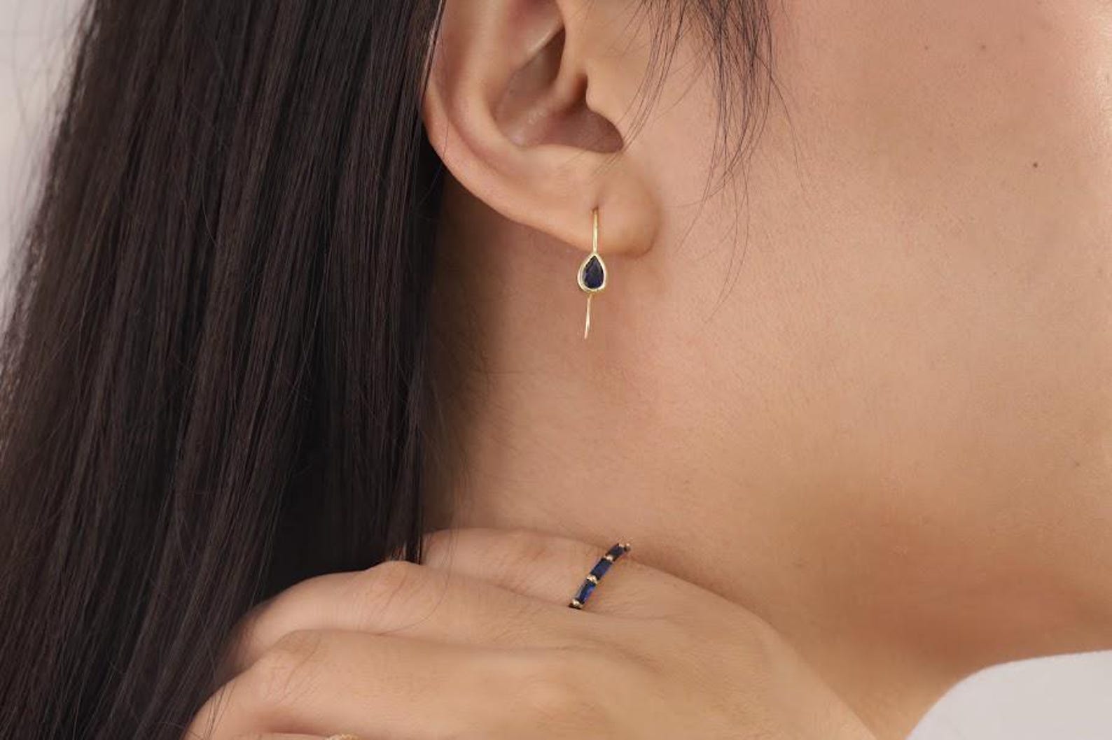 Dangle Drop Blue Sapphire Earrings, Bezel Set Sapphire Earrings, September Birthstones Earrings, Bridesmaid Gift, Wedding Earrings