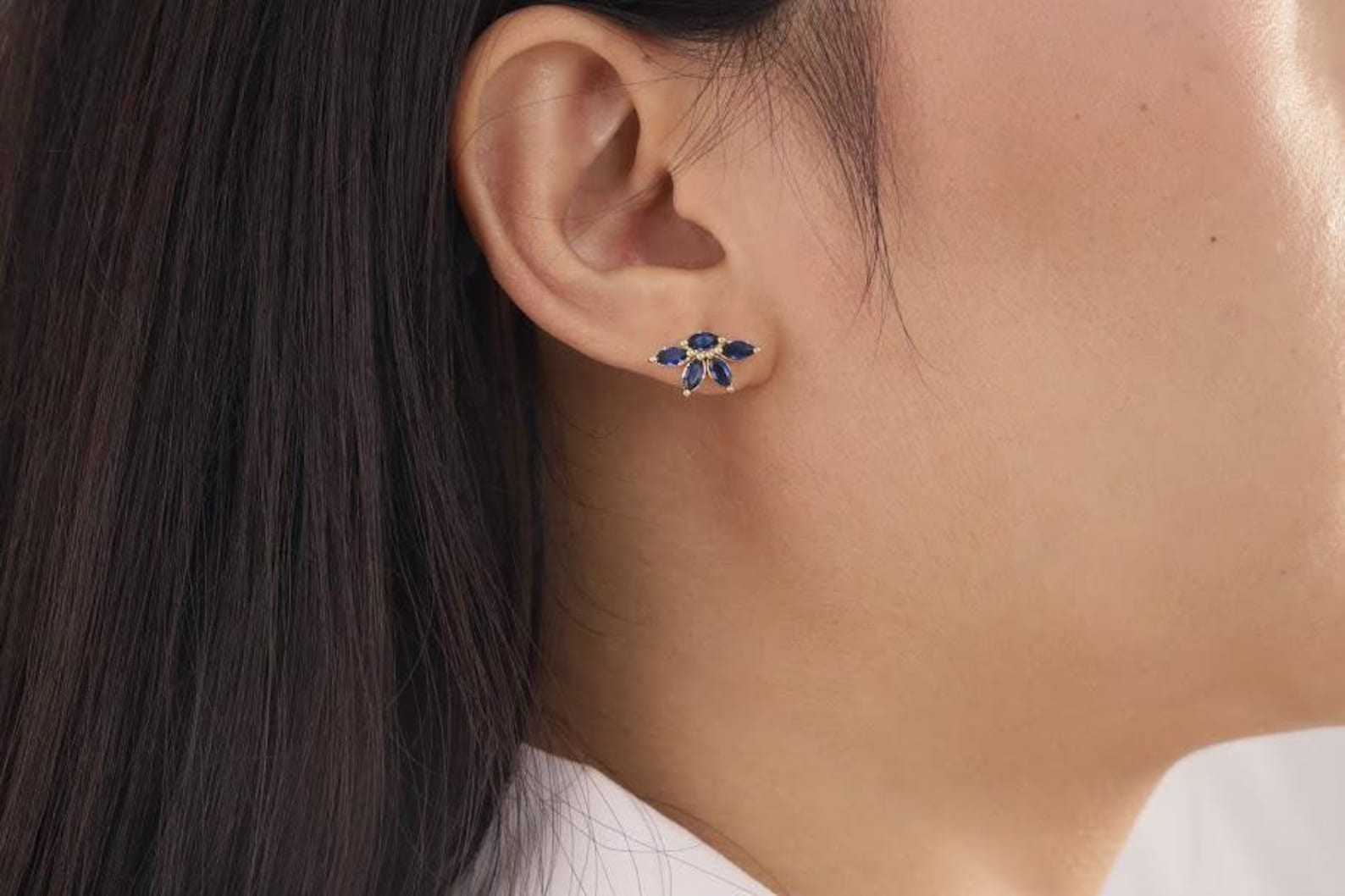 Blue Sapphire Stud Earrings, Marquise Stud Earrings, September Birthstones Earrings, Bridesmaid Gift for Her, Wedding Jewelry