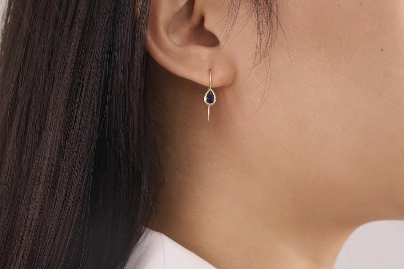 Dangle Drop Blue Sapphire Earrings, Bezel Set Sapphire Earrings, September Birthstones Earrings, Bridesmaid Gift, Wedding Earrings