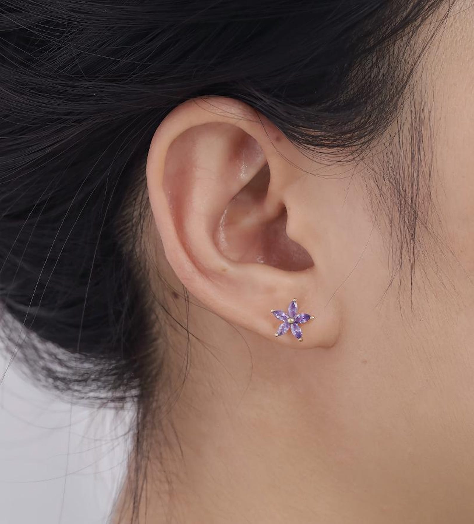 Marquise Cut Amethyst Stud Earrings, February Birthstone Earrings, Five Stone Flower Earrings, Gemstone Earrings