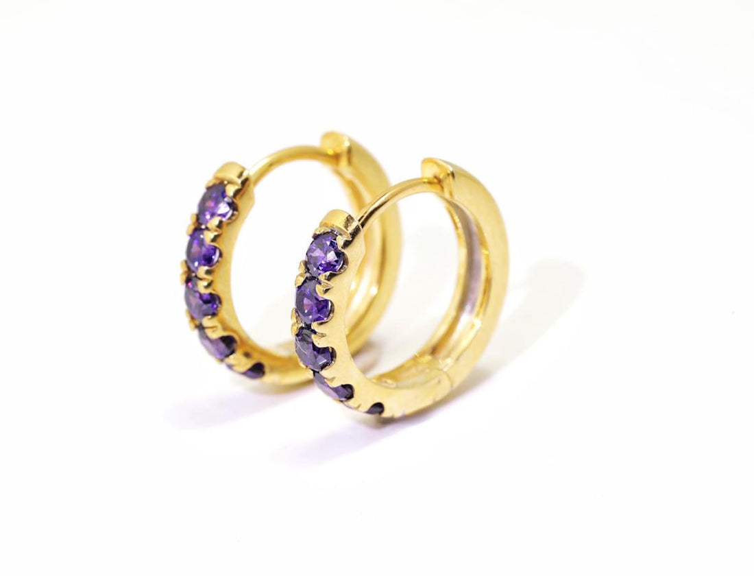 Five Stones Amethyst Hoop Earring, February Birthstone Gifts, Huggie Hoops, Minimal Hoop Earring