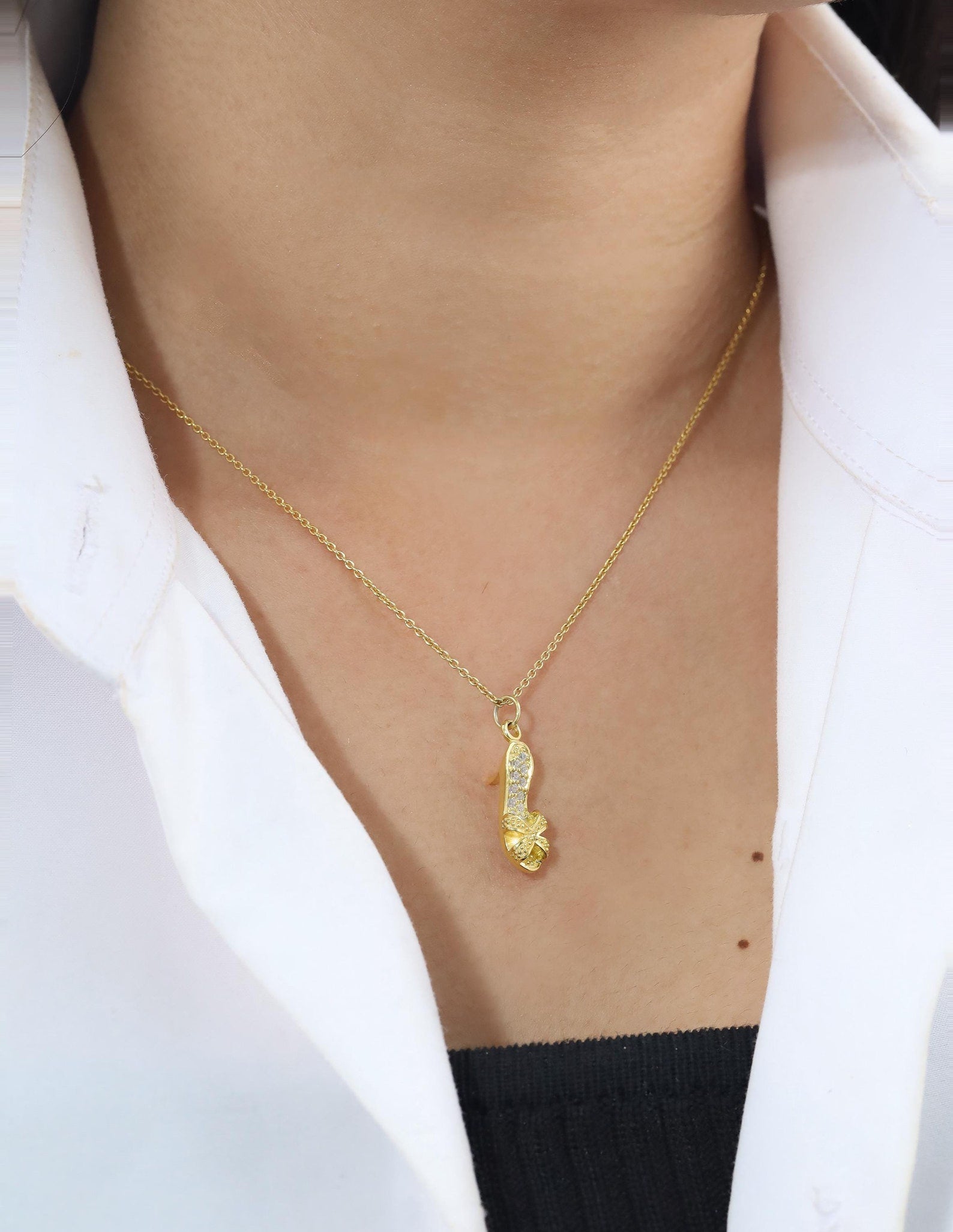 High Heel Diamond Pendant Necklace, Ladies High Heel Necklace, High Heel Shoe Charm, Fashion Charm Jewelry