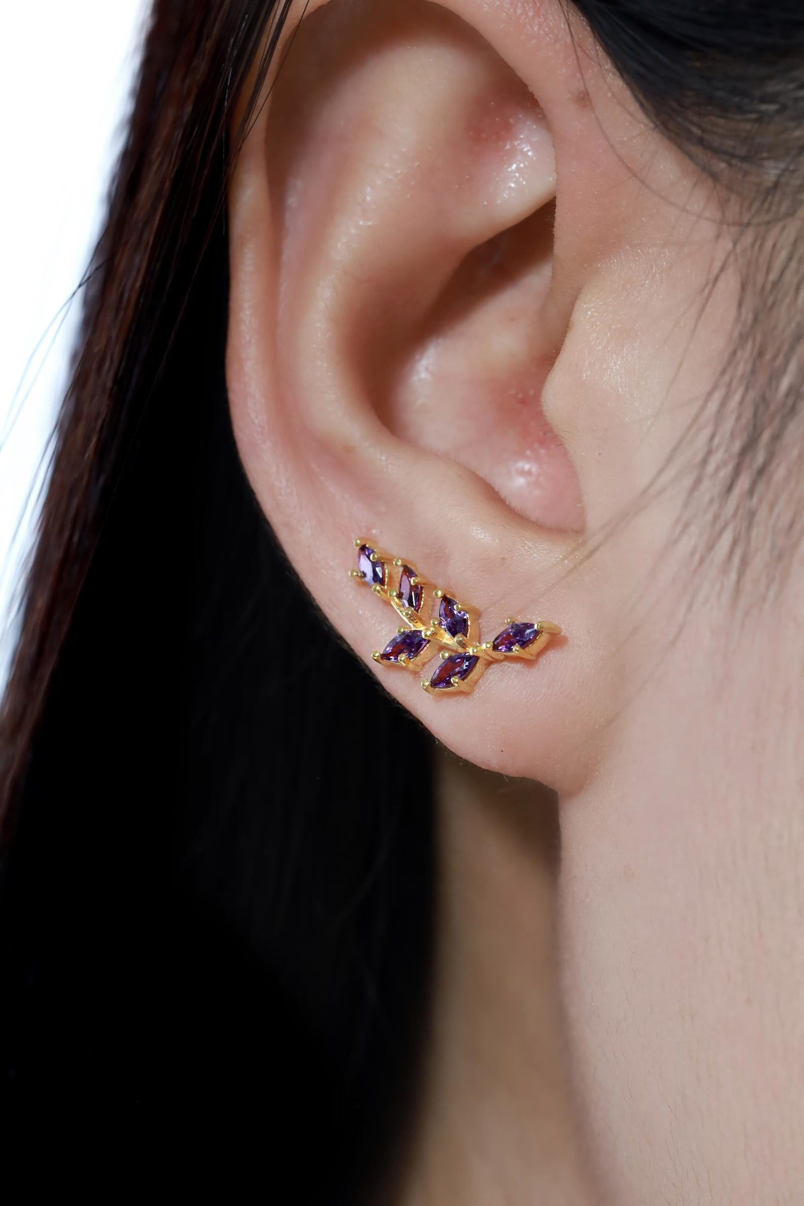 Amethyst Climber Earrings, Marquise Ear Crawlers Earrings, Ear Climber Earrings, Bridesmaid Gift, Wedding Earrings