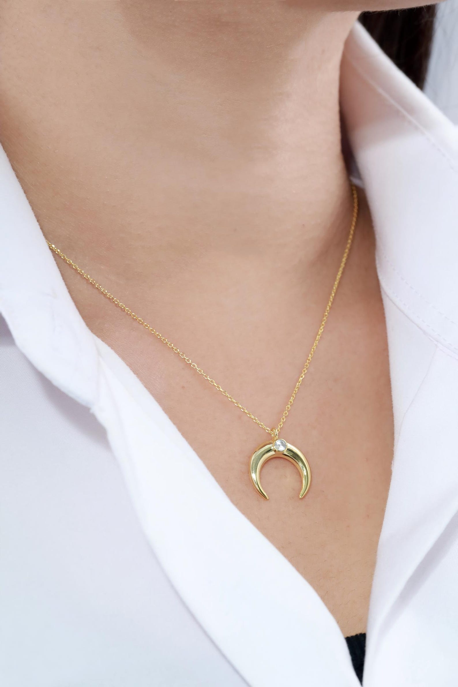 Crescent Moon Diamond Pendant Necklace, Half Moon Necklace, Moon Pendant Necklace, Crescent Charm, Layering Necklace, Perfect Gift