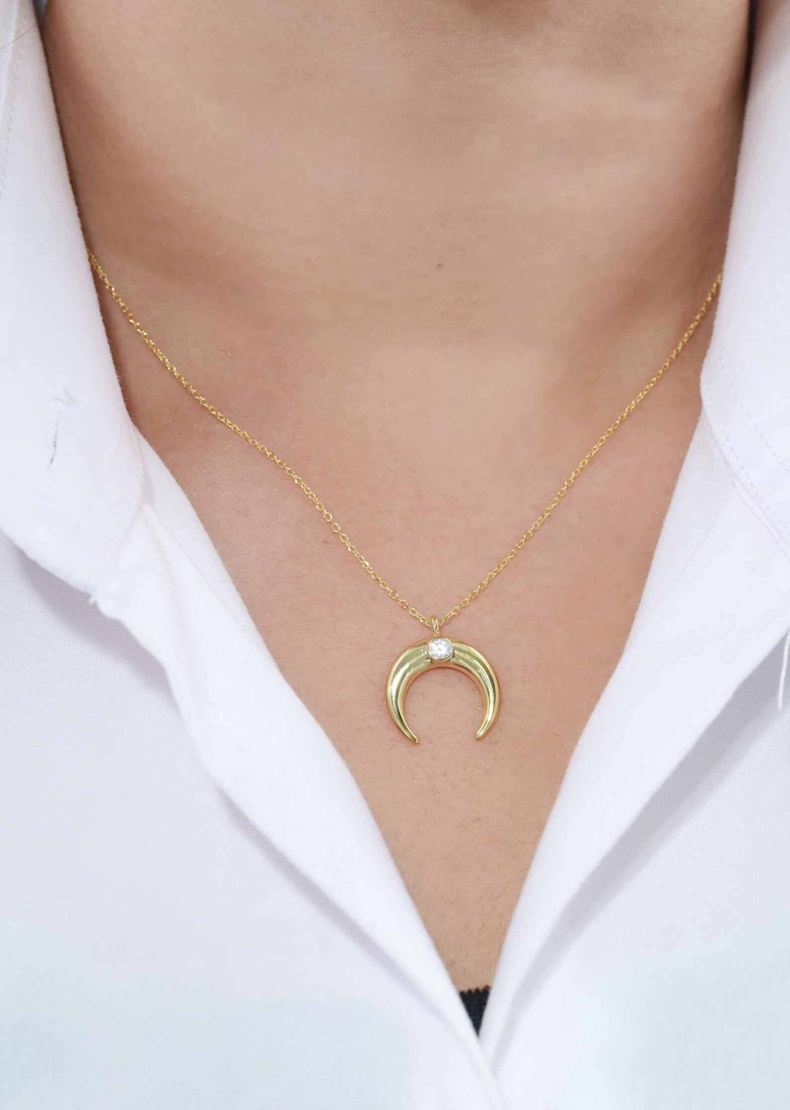 Crescent Moon Diamond Pendant Necklace, Half Moon Necklace, Moon Pendant Necklace, Crescent Charm, Layering Necklace, Perfect Gift