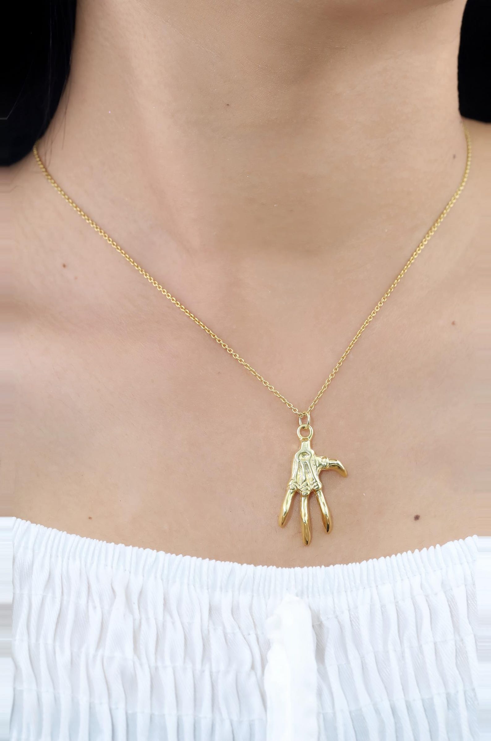 Skeleton Hand Pendant Necklace, Skeleton Necklace, Minimalist Skeleton Necklace, Dainty Necklace for Women, Gift for Her