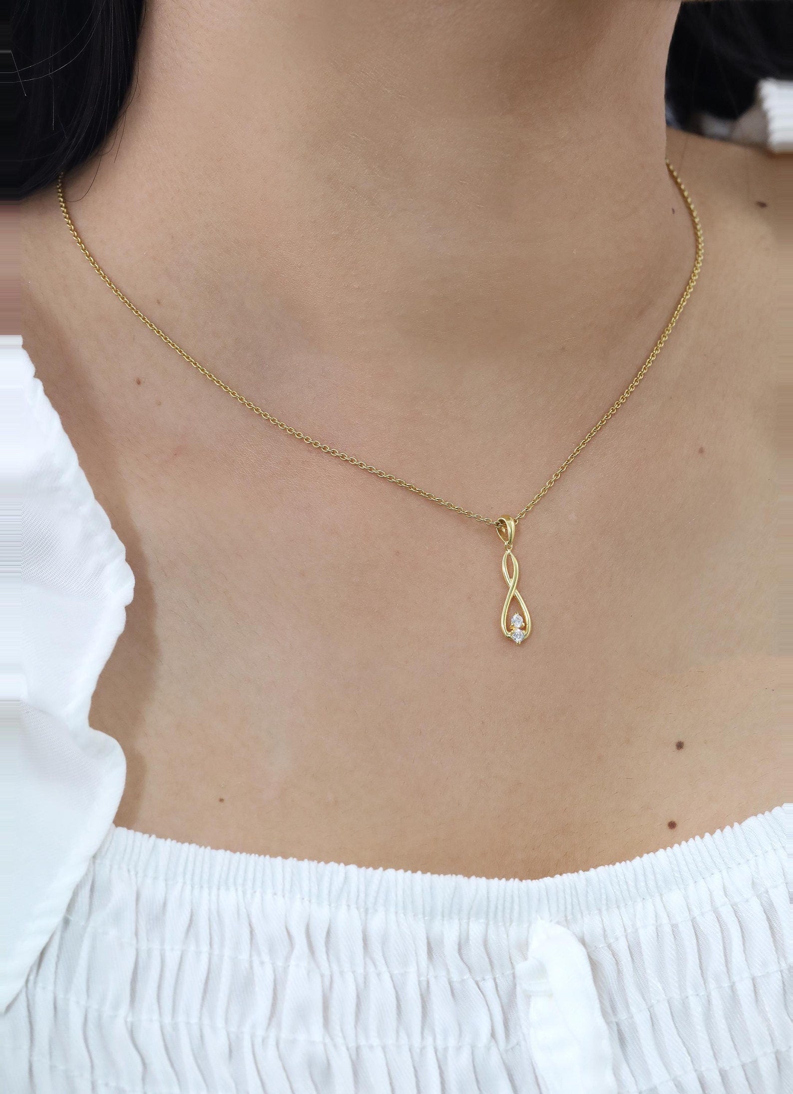 Diamond Infinity Necklace, Dainty Minimalist Infinity Necklace, Tiny Diamond Infinity Necklace, Anniversary Gifts