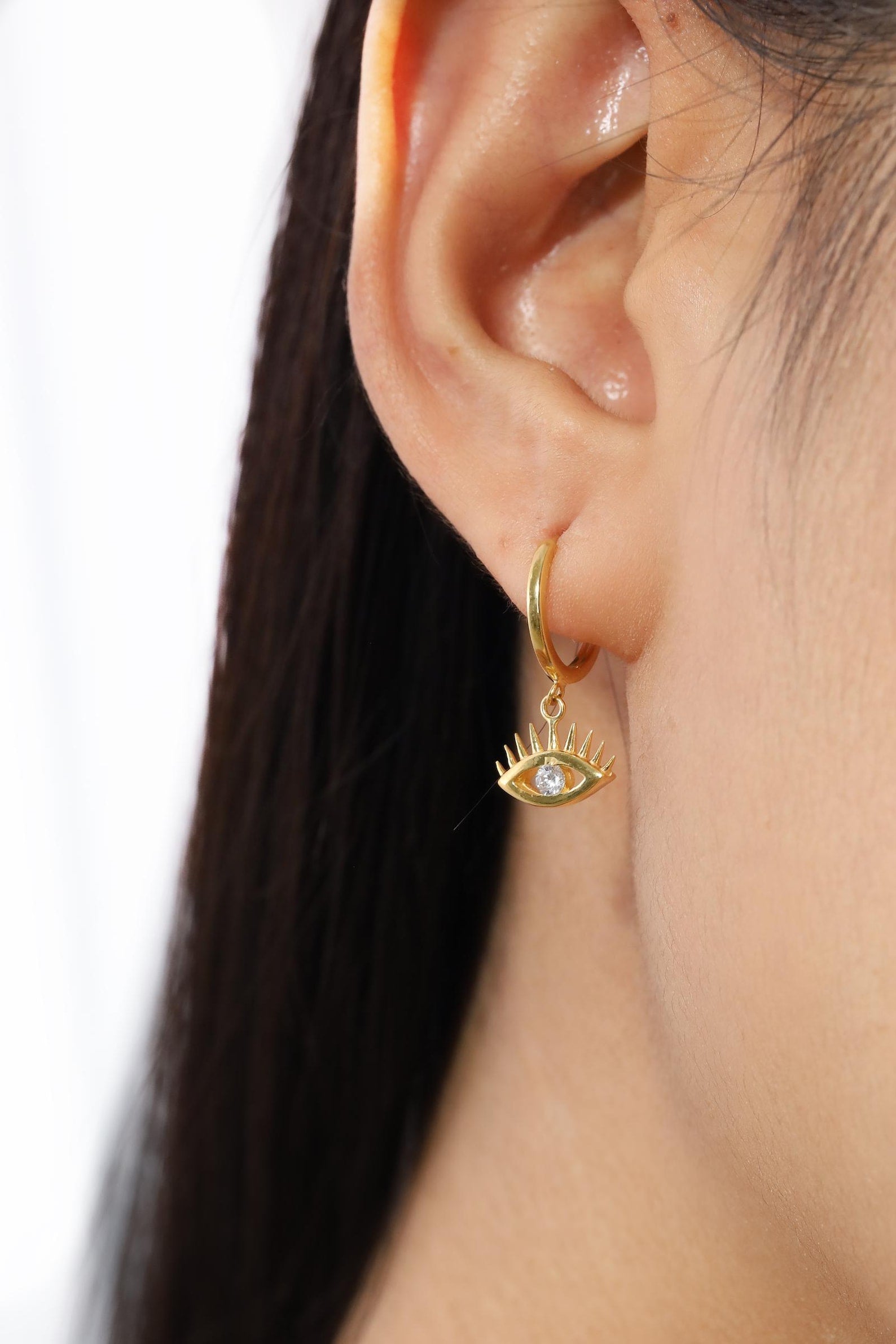 Evil Eye Diamond Hoop Earrings, Dangle Drop Evil Eye Earrings, Good Luck Earrings, Elegant Diamond Earrings, Christmas Gift for her