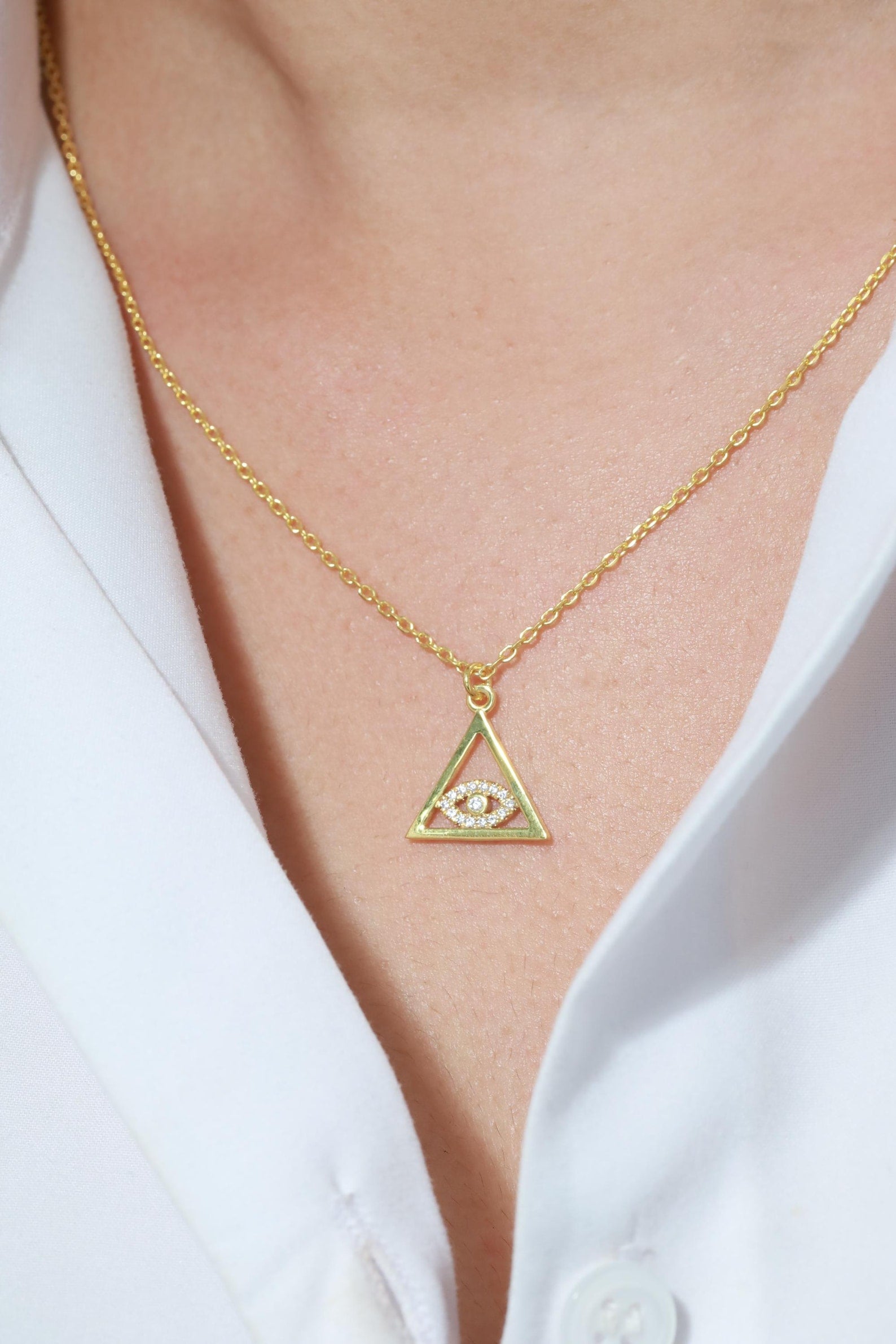Illuminati Necklace, Evil Eye Pyramid Necklace, Triangle All Seeing Eye Amulet Necklace, Holly Pyramid Pendant, Protective Necklace