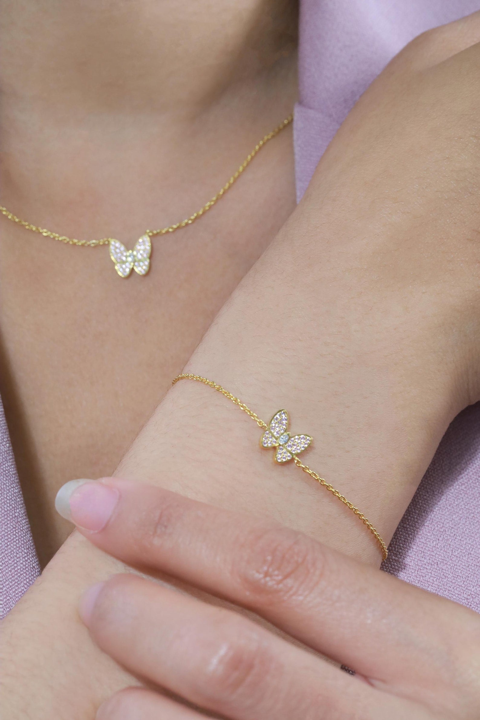 Diamond Butterfly Bracelet, Dainty Chain Bracelets, Birthstones Gifts, Bridesmaid Gift, Minimalist Bracelet Gift for Her