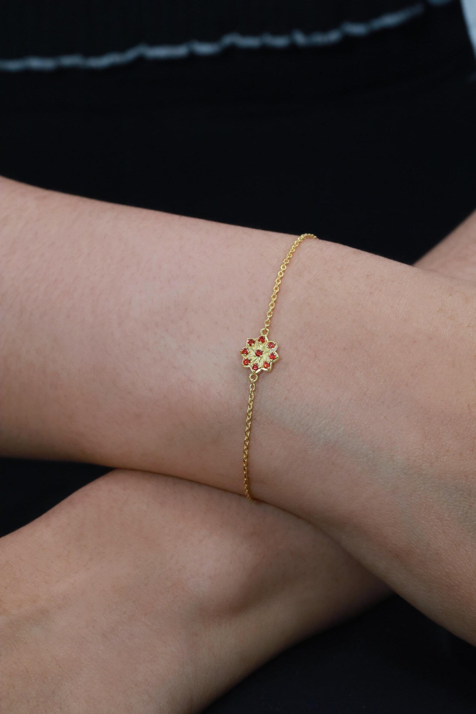 Garnet Cluster Bracelet, Flower Design Bracelet, January Birthstones, Bridesmaid Gift, Bridal Bracelet Gift for Her