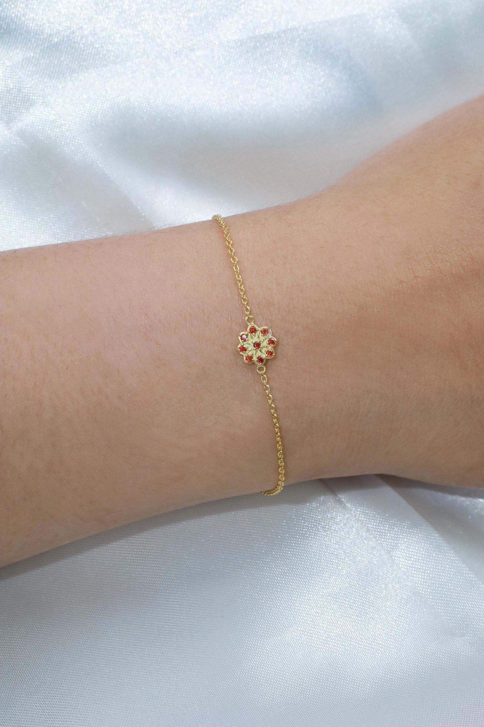 Garnet Cluster Bracelet, Flower Design Bracelet, January Birthstones, Bridesmaid Gift, Bridal Bracelet Gift for Her