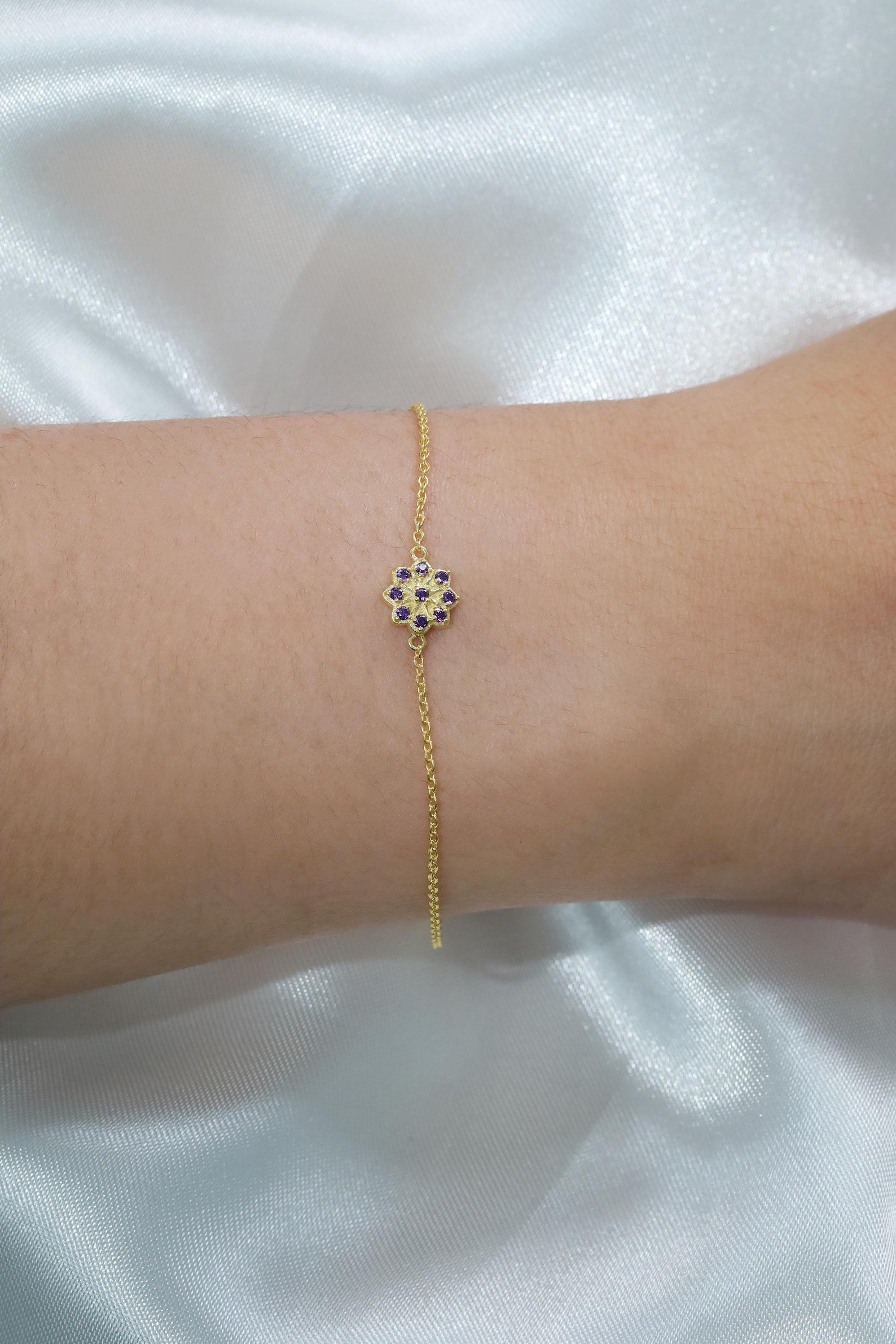 Amethyst Cluster Bracelet, Flower Design Bracelet, February Birthstones, Bridesmaid Gift, Bridal Bracelet Gift for Her