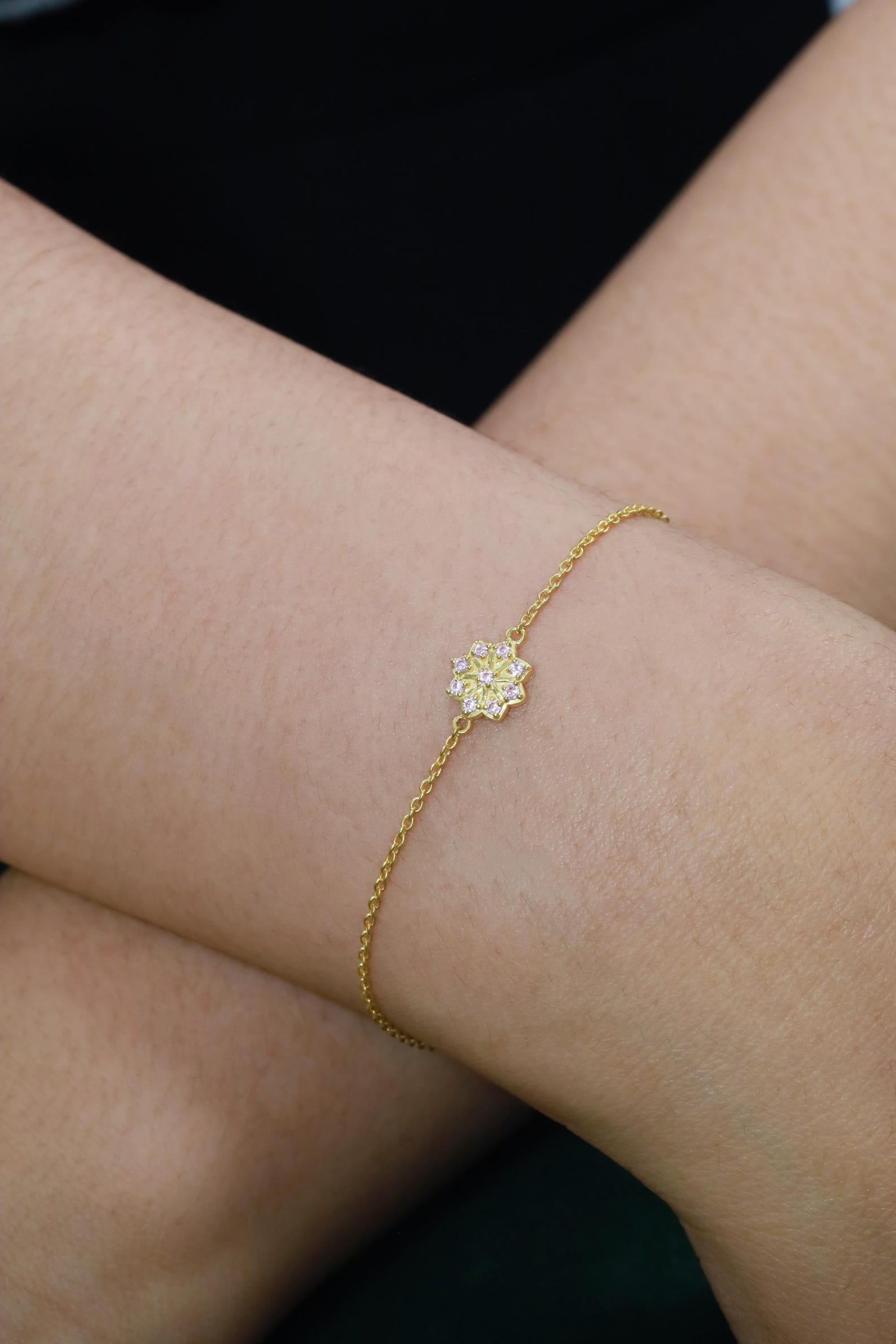 Pink Sapphire Cluster Bracelet, Flower Design Bracelet, September Birthstones, Bridesmaid Gift, Bridal Bracelet Gift for Her