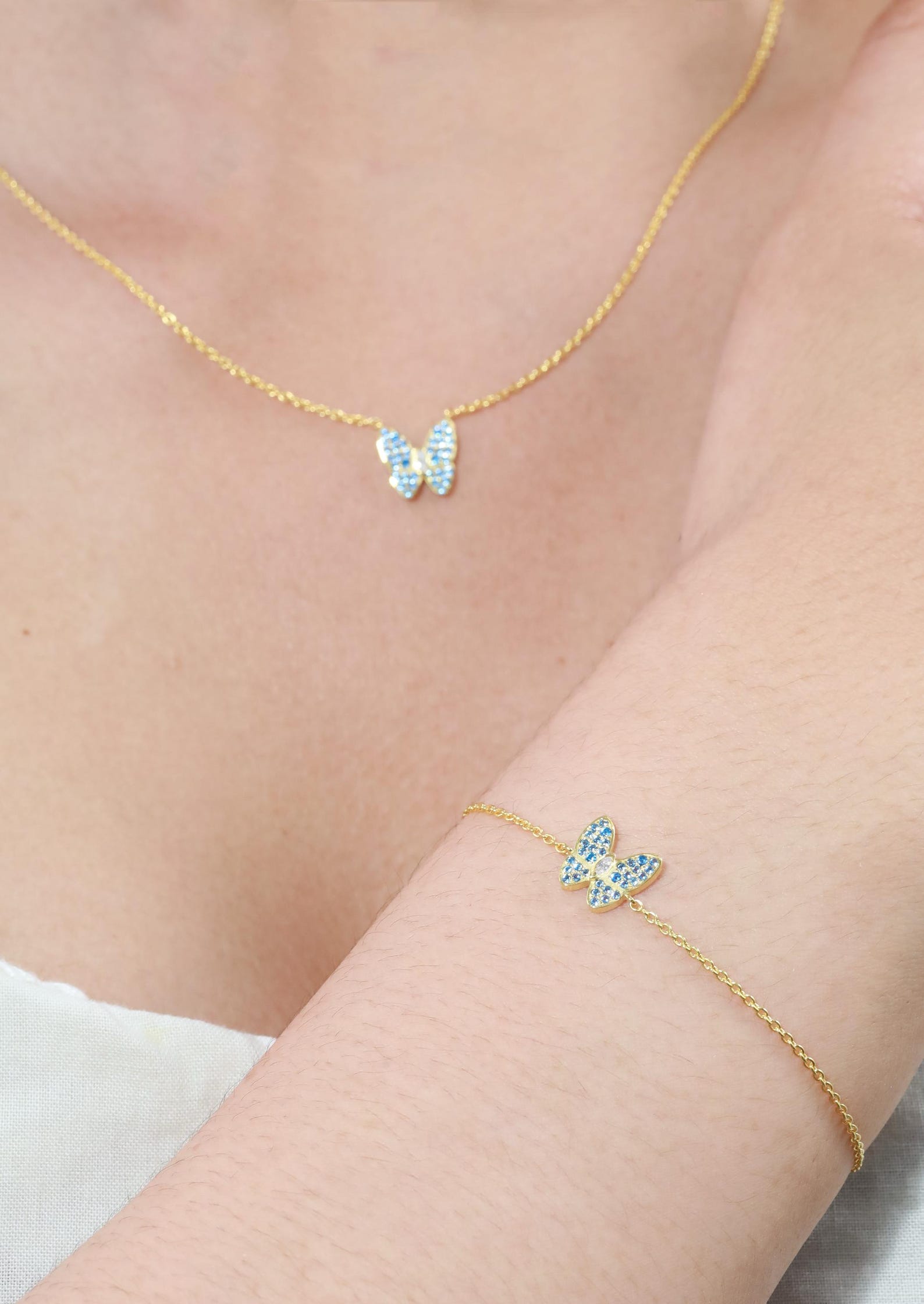 Aquamarine Butterfly Bracelet, Dainty Chain Bracelets, March Birthstones Gifts, Bridesmaid Gift, Minimalist Bracelet Gift for Her