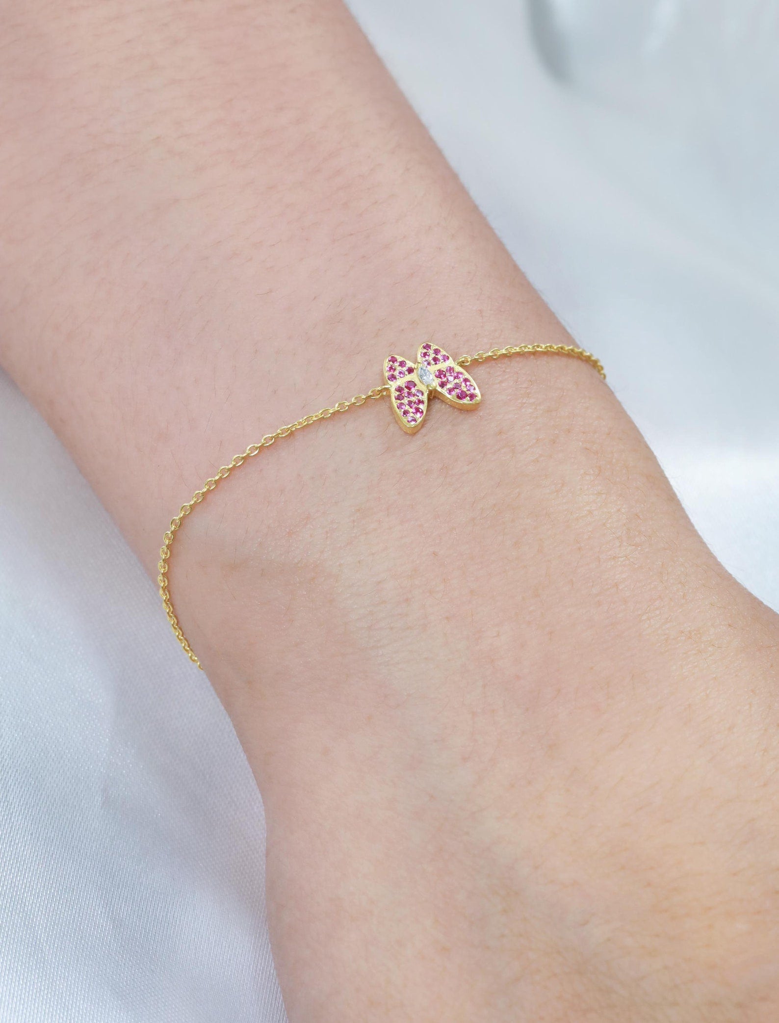 Ruby Butterfly Bracelet, Dainty Chain Bracelets Gift for Her, July Birthstones Gifts, Bridesmaid Bracelet