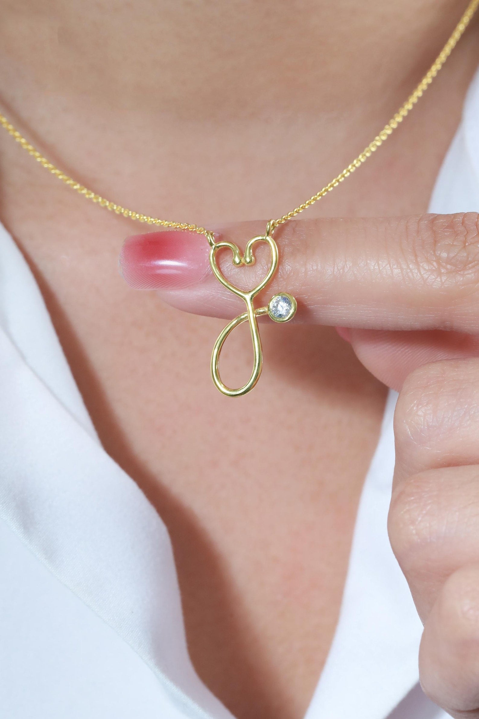 Stethoscope Pendant Necklace, Dainty Nurse Necklace, Medical Student Graduation Gift, Best Friend Gift, Caduceus Jewelry