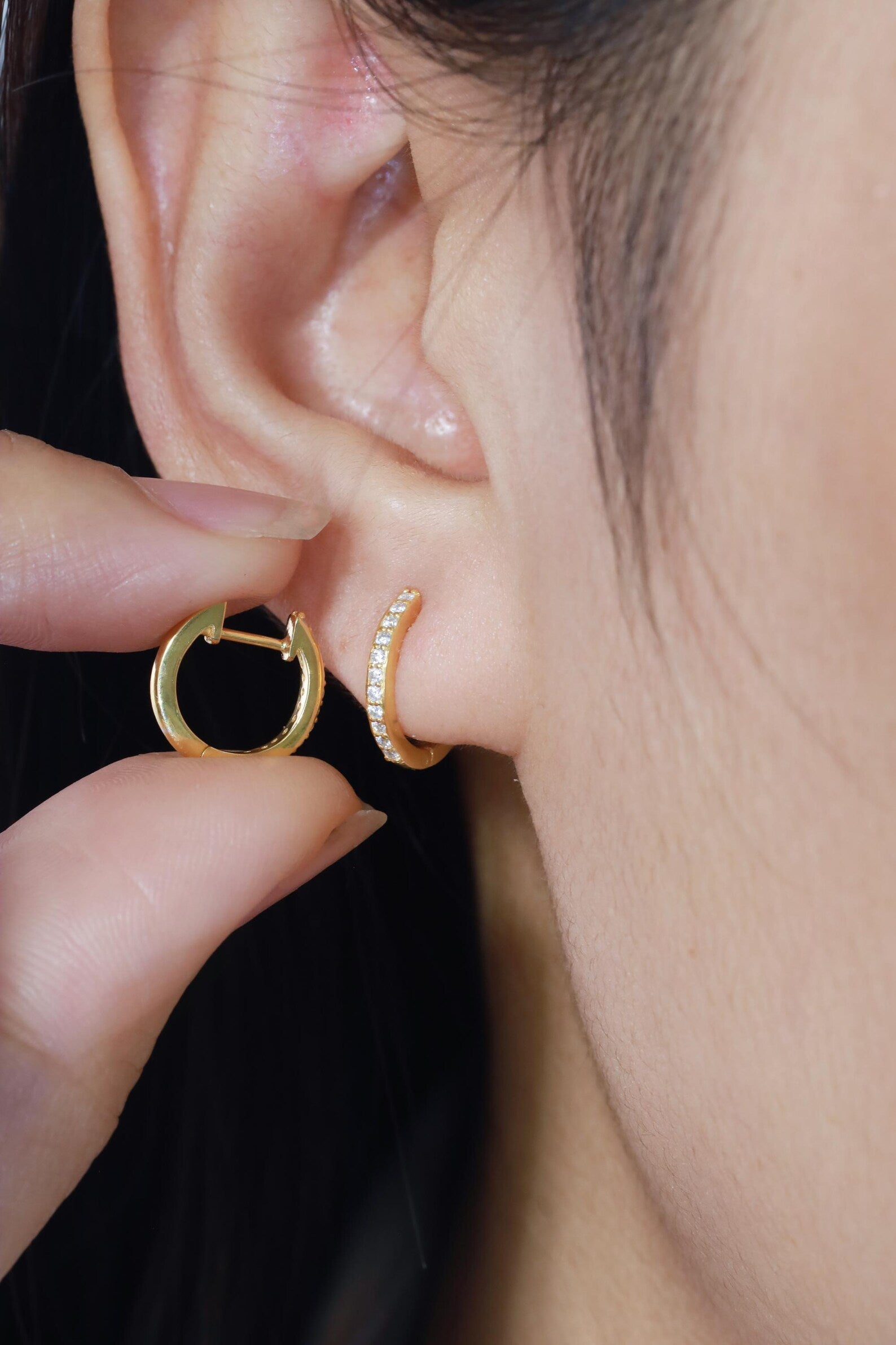 8mm Diamonds Hoop Earrings, Minimalist Hoop Earring Gift for Women, Huggies Hoop Earrings, Pave Hoop Earrings, Wedding Earrings