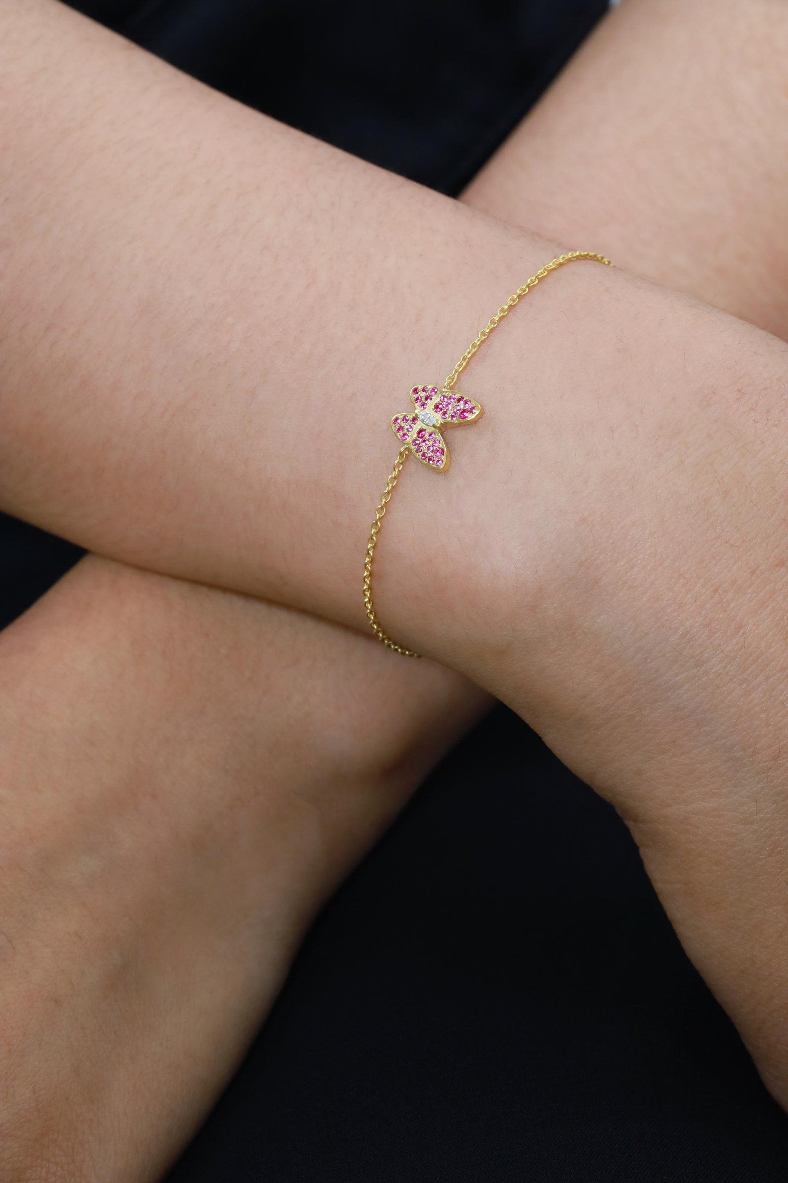 Ruby Butterfly Bracelet, Dainty Chain Bracelets Gift for Her, July Birthstones Gifts, Bridesmaid Bracelet