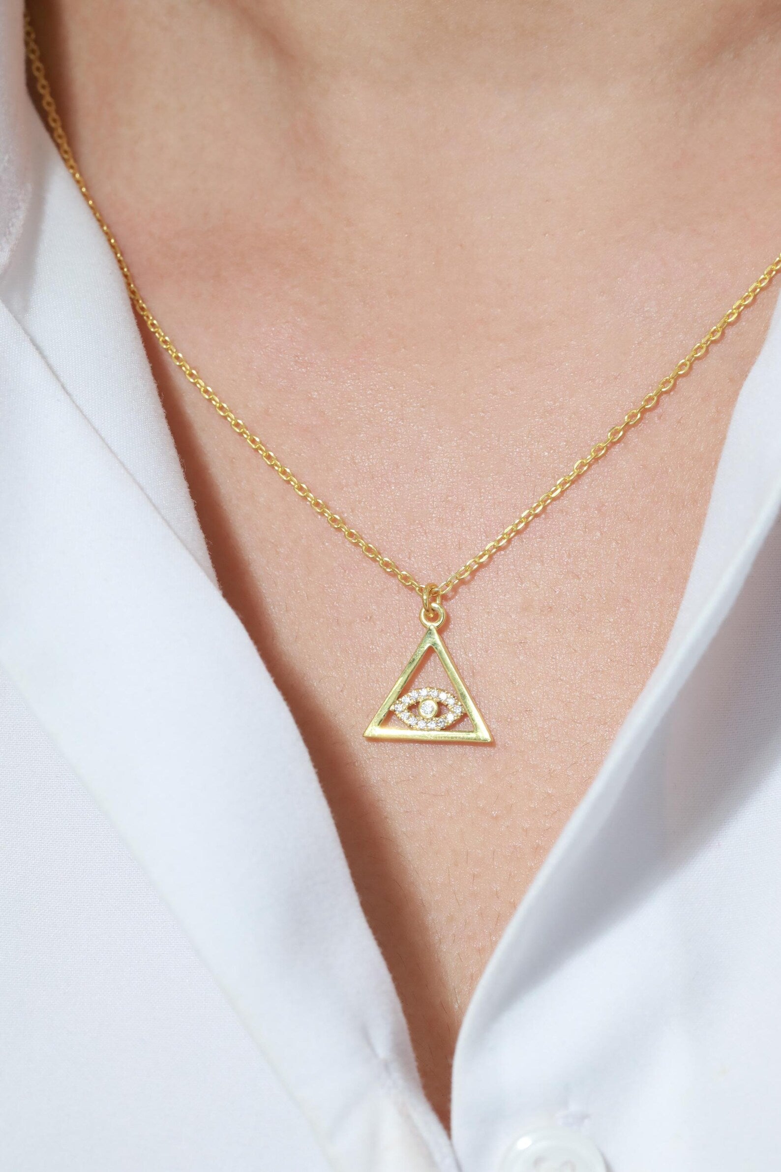Illuminati Necklace, Evil Eye Pyramid Necklace, Triangle All Seeing Eye Amulet Necklace, Holly Pyramid Pendant, Protective Necklace