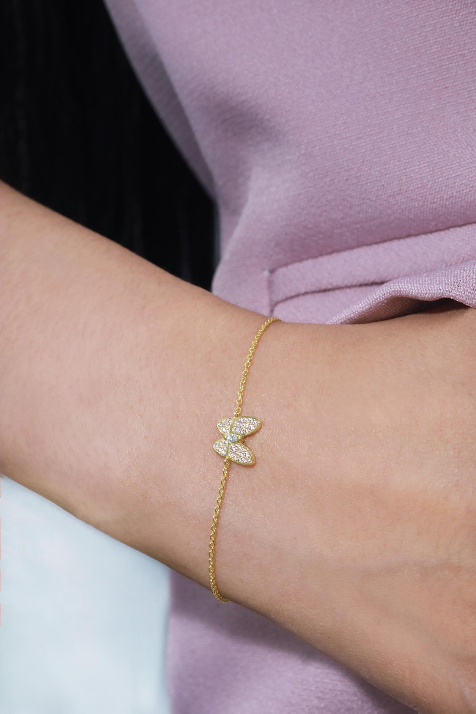 Diamond Butterfly Bracelet, Dainty Chain Bracelets, Birthstones Gifts, Bridesmaid Gift, Minimalist Bracelet Gift for Her