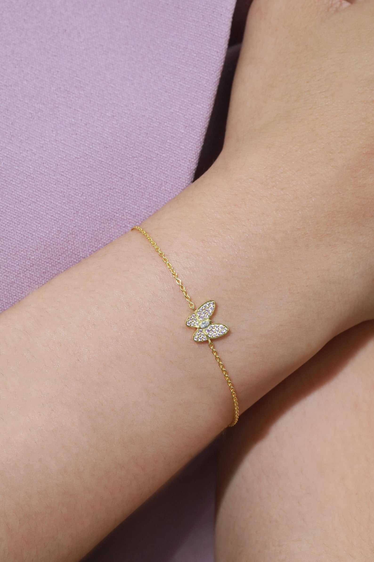 Diamond Butterfly Bracelet, Dainty Chain Bracelets, Birthstones Gifts, Bridesmaid Gift, Minimalist Bracelet Gift for Her