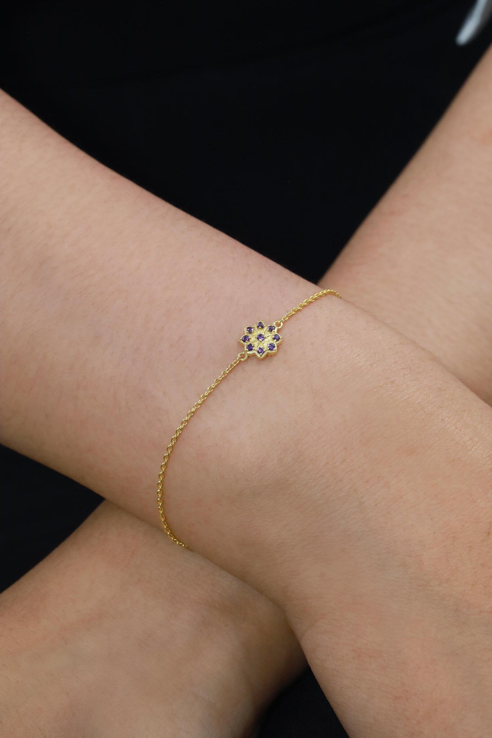 Amethyst Cluster Bracelet, Flower Design Bracelet, February Birthstones, Bridesmaid Gift, Bridal Bracelet Gift for Her