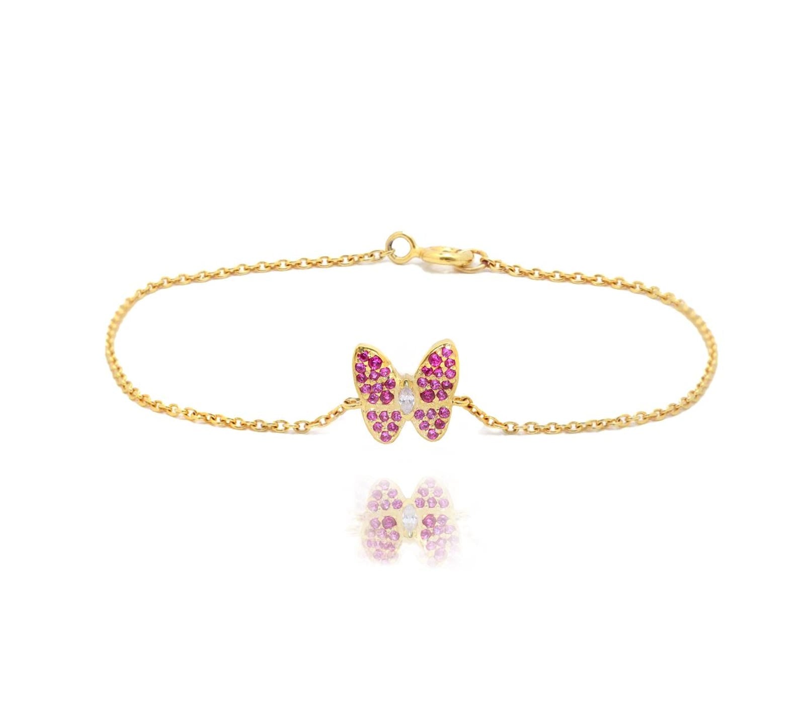 Ruby Butterfly Bracelet, Dainty Chain Bracelets Gift for Her, July Birthstones Gifts, Bridesmaid Bracelet