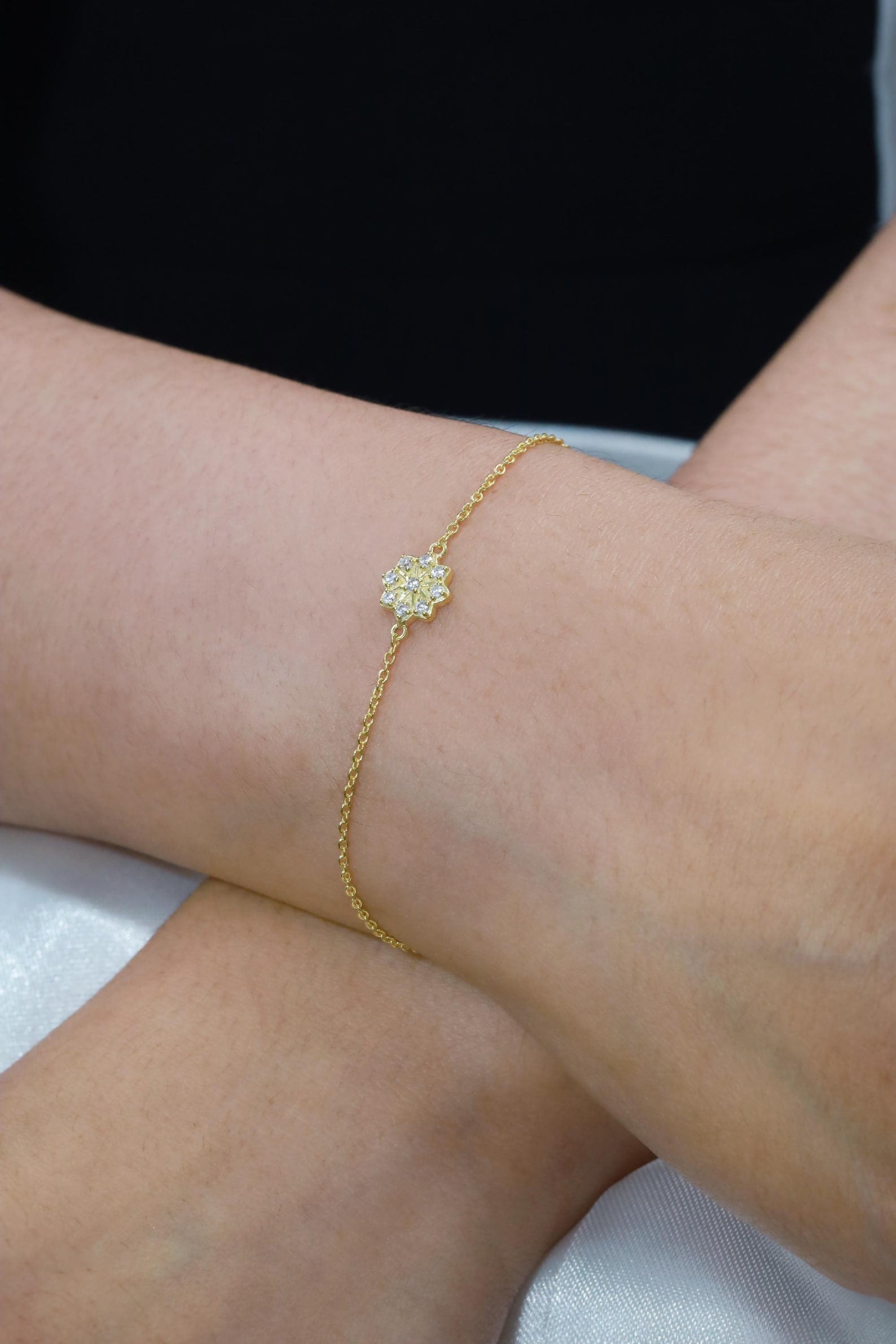 Diamond Cluster Bracelet, Flower Design Bracelet, April Birthstones, Bridesmaid Gift, Bridal Bracelet Gift for Her