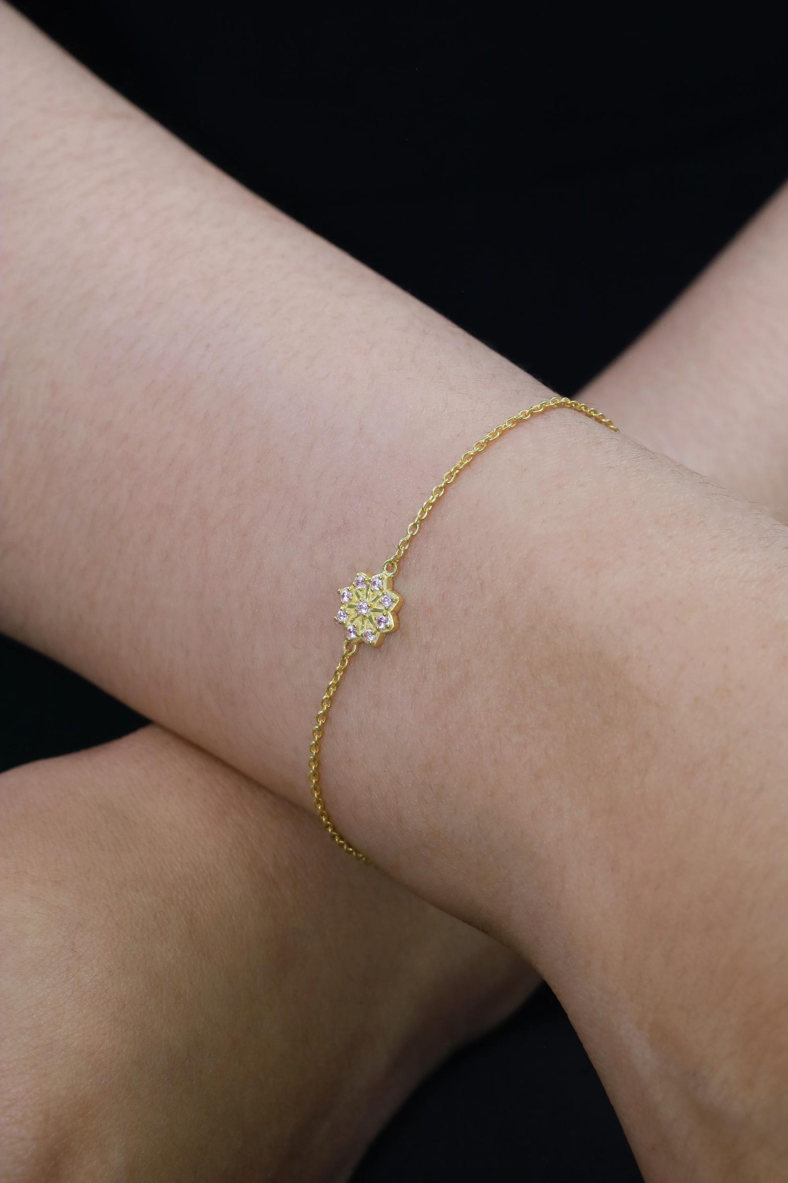 Pink Sapphire Cluster Bracelet, Flower Design Bracelet, September Birthstones, Bridesmaid Gift, Bridal Bracelet Gift for Her