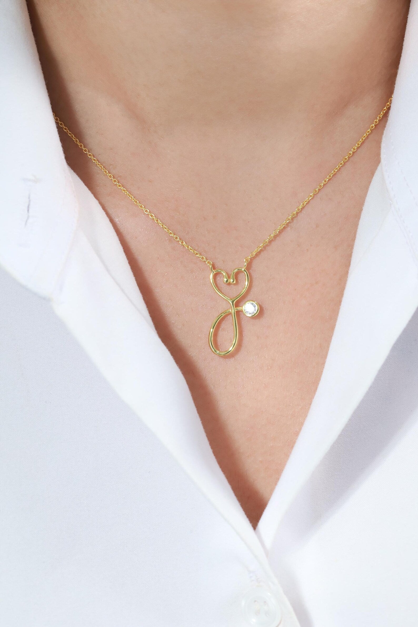 Stethoscope Pendant Necklace, Dainty Nurse Necklace, Medical Student Graduation Gift, Best Friend Gift, Caduceus Jewelry