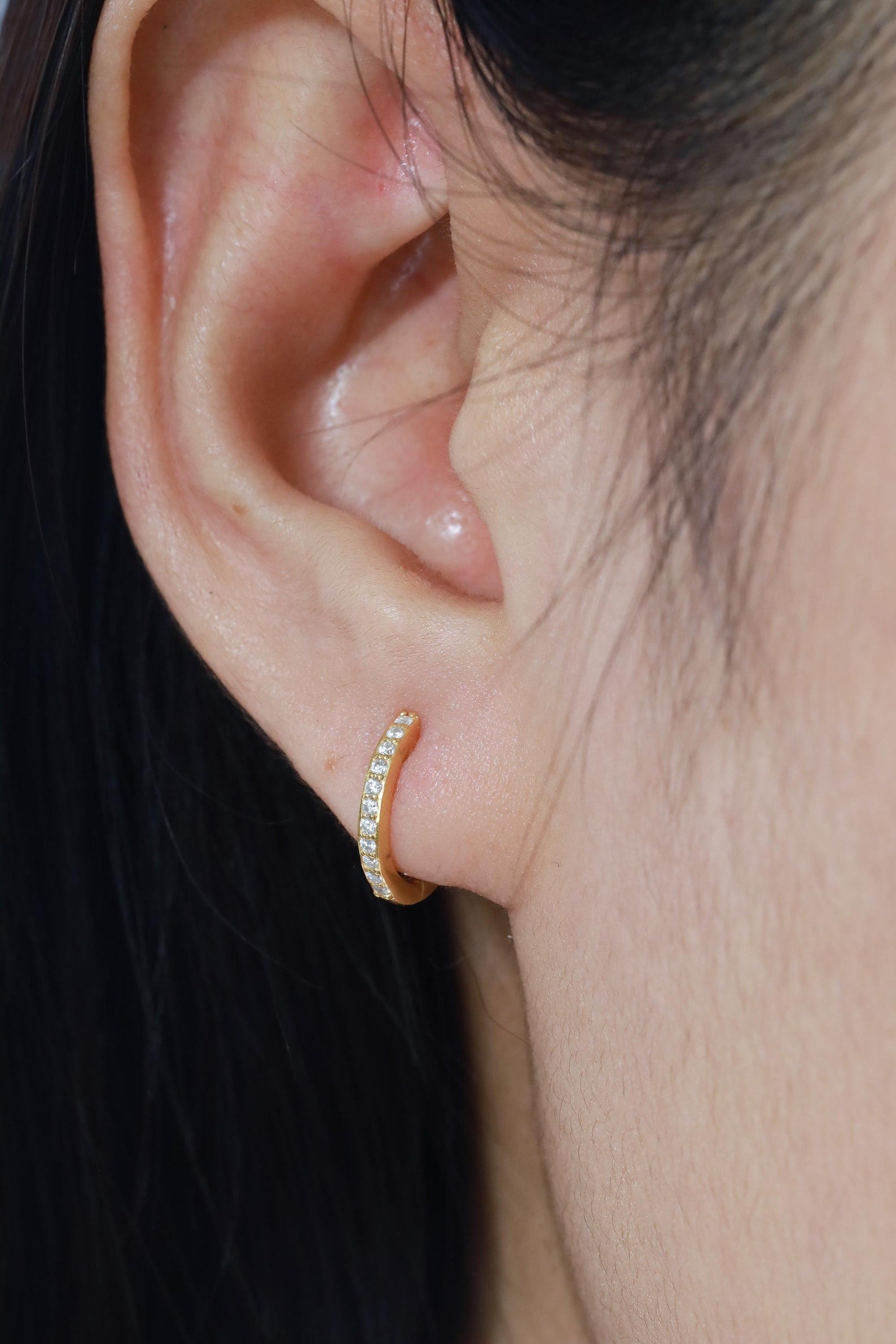 8mm Diamonds Hoop Earrings, Minimalist Hoop Earring Gift for Women, Huggies Hoop Earrings, Pave Hoop Earrings, Wedding Earrings