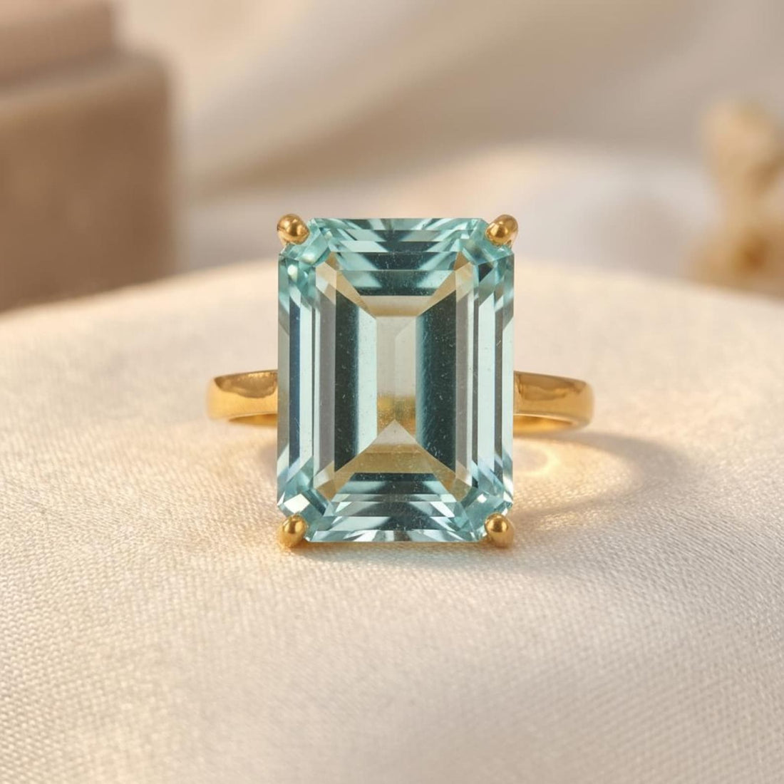 16×12 mm Emerald-Cut Lab-Created Aquamarine Statement Ring — detail 2