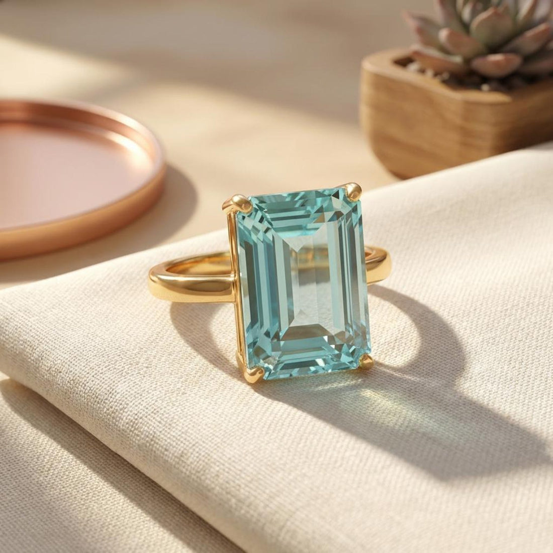 16×12 mm Emerald-Cut Lab-Created Aquamarine Statement Ring — detail 4
