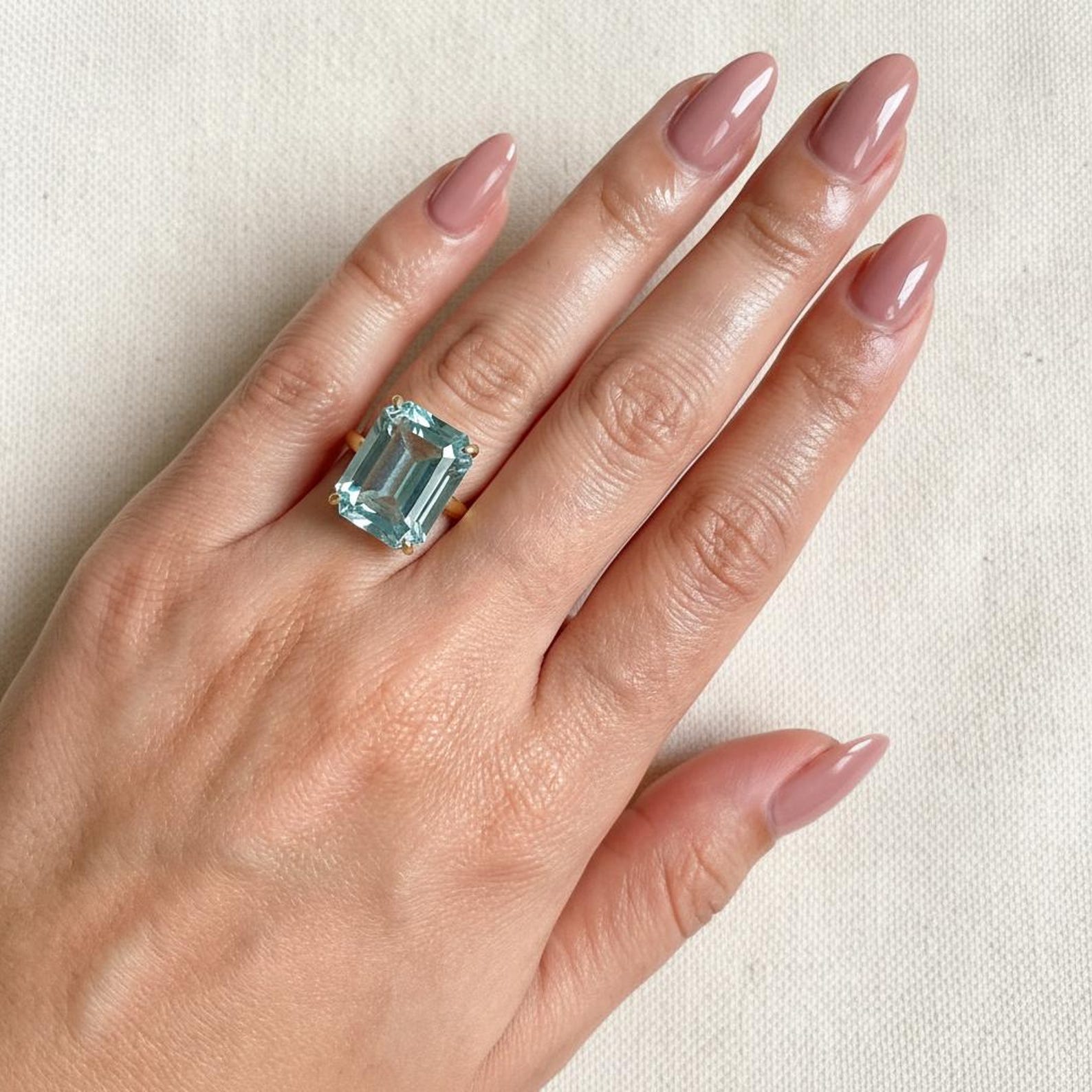 16×12 mm Emerald-Cut Lab-Created Aquamarine Statement Ring — detail 5