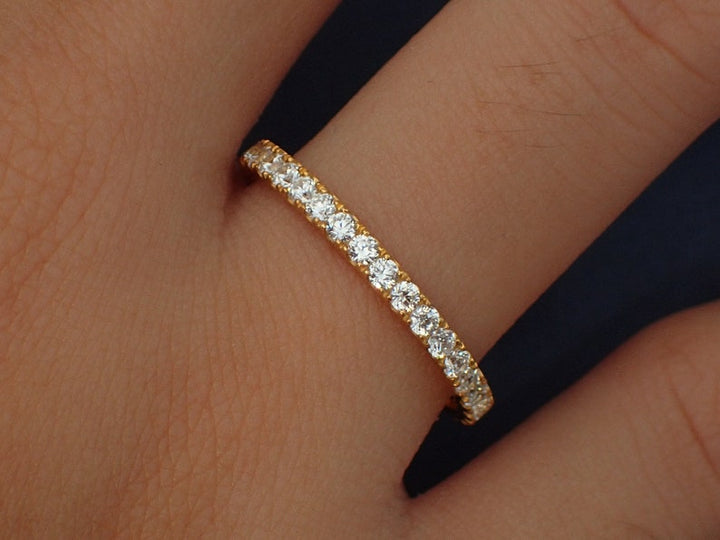 1.8mm Diamond Wedding Band, Half Eternity Pave Wedding Ring, 925 Sterling Silver Stackable Band