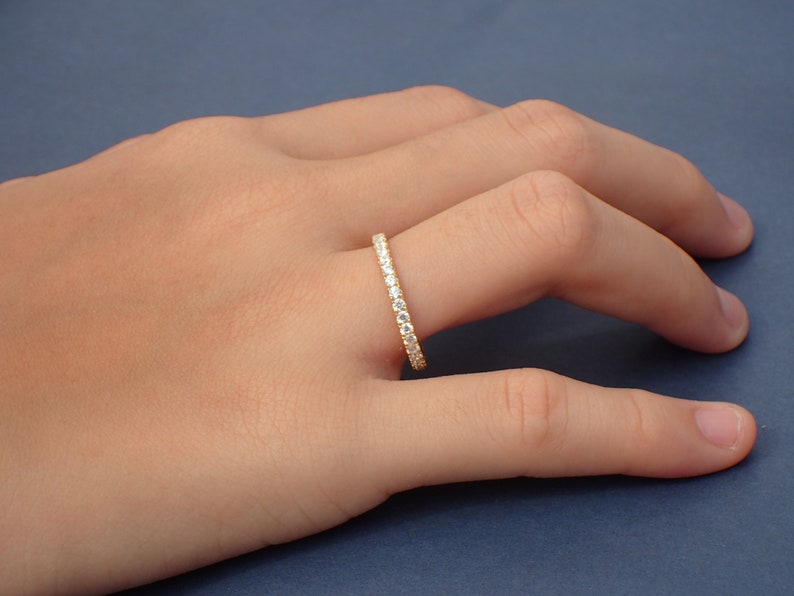 1.8mm Diamond Wedding Band, Half Eternity Pave Wedding Ring, 925 Sterling Silver Stackable Band