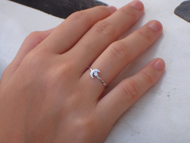 Moon and Star Ring / Sterling Silver Moon Ring / Promise Ring / Anniversary Ring